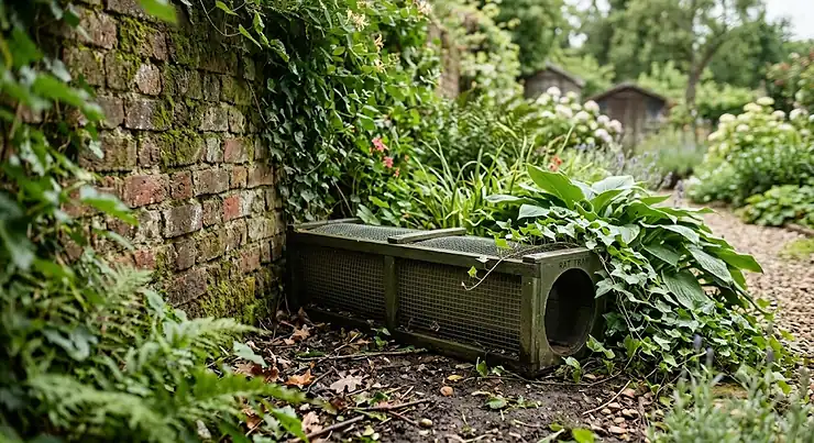 The best tunnel rat trap placed discreetly along a garden wall to control pests safely.
