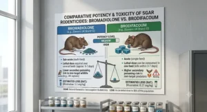 Diagram comparing the potency and toxicity levels of bromadiolone and brodifacoum rodenticides