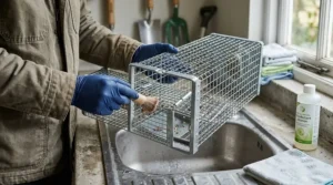 Informing users on how to clean, maintain, and reuse a durable metal live catch rat trap for ongoing pest management.