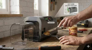 A close-up illustration demonstrating how to bait the best electric rat trap efficiently using peanut butter.