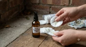 Peppermint oil spray and cotton wool pads used as a natural deterrent to help get rid of rats.