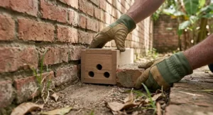 Positioning the tunnel rat trap flush and parallel against a brick wall where rats regularly travel.