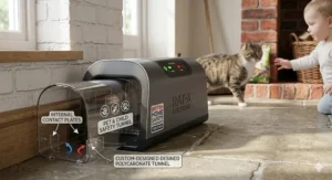 An electric rat trap with a protective tunnel design to ensure safety around British pets and children.