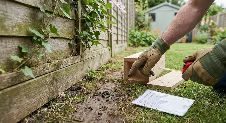 Identifying a fresh rat run along a garden fence in the UK to position a tunnel trap. how to set a tunnel rat trap