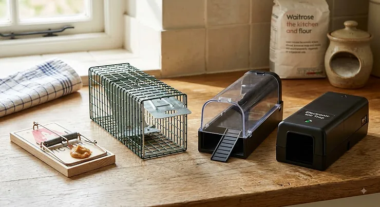 Comparison of the best mouse traps for British homes including traditional snap, humane cage, and electronic models