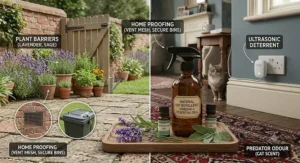 Overview illustration depicting the best natural rat repellent solutions including essential oils, plant barriers, and proofing.
