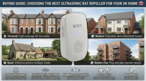 Summary infographic to help choose the best ultrasonic rat repeller for UK property types.