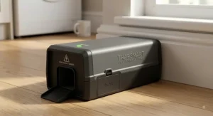 Battery-powered electronic mouse trap providing high-voltage instant kill for indoor rodent control