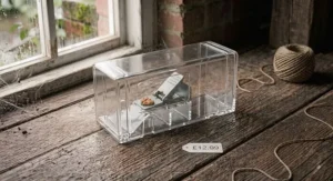 Clear plastic humane mouse trap for safe catch and release pest control under £20.
