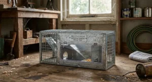 Galvanised steel multi-catch humane mouse trap designed for outbuildings, sheds, and garages