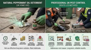 Comparison chart comparing natural peppermint oil deterrents with professional pest control methods.