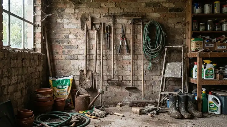 Setting up glue traps for mice behind tools and storage boxes in a domestic garage