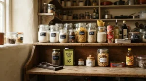 Child and pet safe mouse traps deployed in the corner of a pantry filled with British foodstuffs