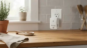 Affordable mouse repellers under £30 positioned on a modern kitchen worktop near cupboards