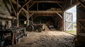 Agricultural setting featuring professional strength mouse bait set against a weathered timber barn wall.