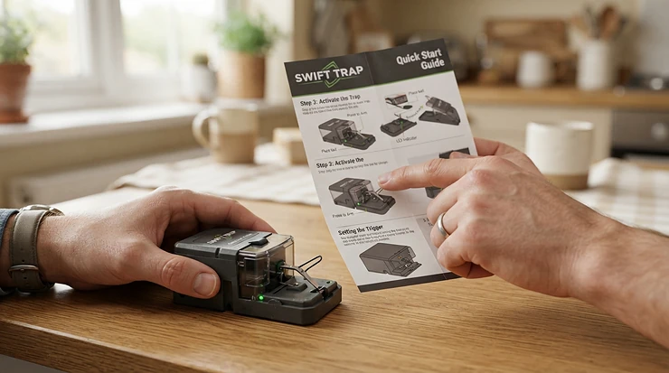 A beginner using easy-to-follow instructions with ready to use mouse bait kits.