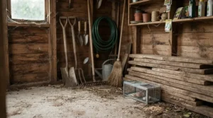 Securing a garden outbuilding using tamper-resistant ready to use mouse bait kits.