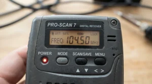 Close-up of an ultrasonic mouse repeller showing the adjustable frequency range dial