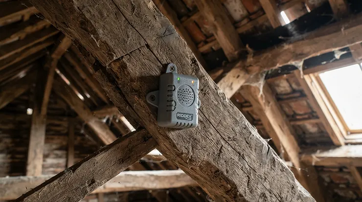 A discreet mouse repellent for loft timber framing securing the entire upper roof level.