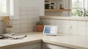 A compact mouse repellent for kitchen corner placement, blending seamlessly with contemporary tile splashbacks.