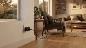 Multi pack ultrasonic pest repellers plugged into a living room wall socket for whole house protection