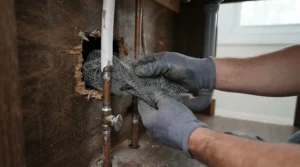 A complete rodent exclusion kit and other rodent proofing products used around kitchen pipework under a sink.