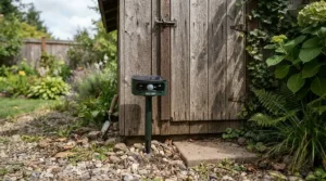 Safeguarding outbuildings with a solar mouse repeller for garden shed and greenhouse perimeters.