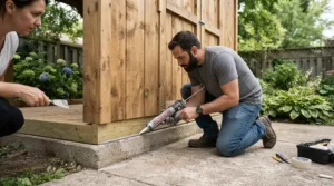 Garden shed foundation featuring steel wool vs expanding foam for mice to secure timber joints.