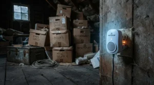 An ultrasonic mouse repellent for loft areas preventing mice from nesting in winter.